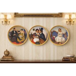 Norman Rockwell Rediscovered Women Plate Lot of 3 -8" Flirting Gossiping Waiting